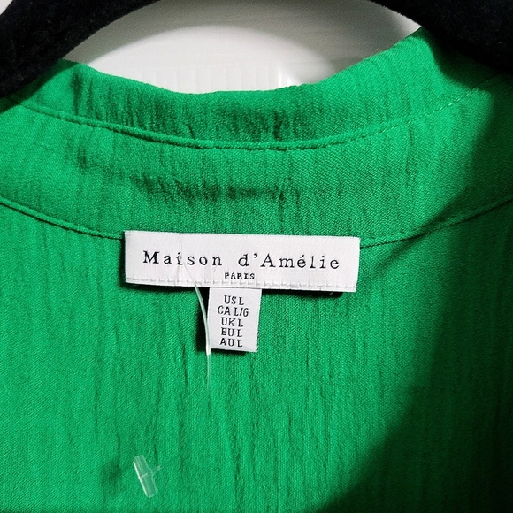 Maison D'Amelie Paris - NWOT- Kelly Green Button-Up Shirt Size L - Picture 4 of 6